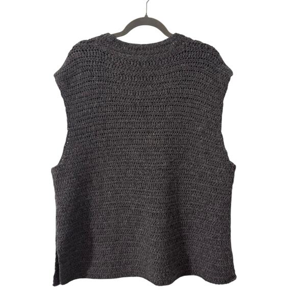 Eileen Fisher Peruvian Alpaca Crochet Mock Neck Vest Top Gray Size XL - Picture 9 of 11